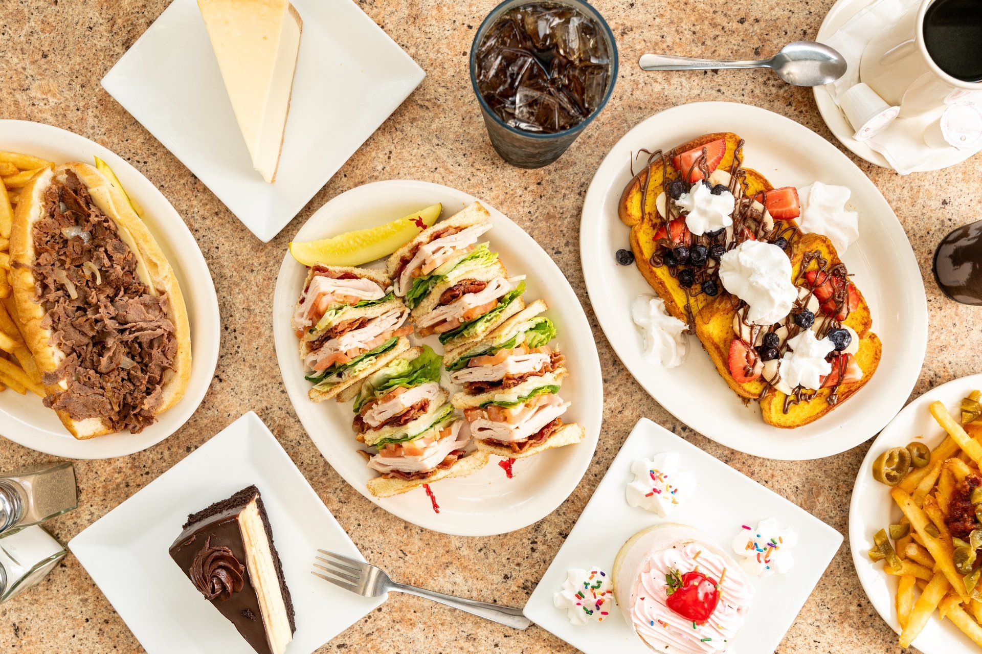 Delicious diner food spread